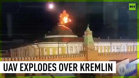Moment UAV explodes over Kremlin in unsuccessful terrorist attack | Unverified footage