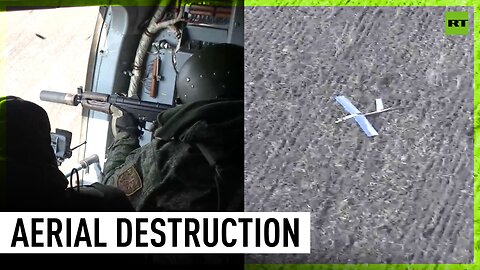 Russian fire support team takes down Ukrainian UAV from on board Mi-8 helicopter