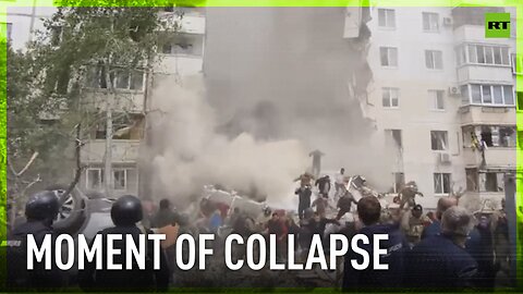 Horrific up-close moment of shelled Belgorod building roof collapse