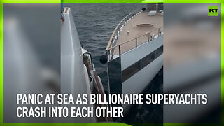 Panic at sea as billionaire superyachts crash into each other