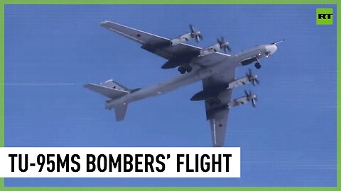 Russian Tu-95MS strategic bombers carry out long-range flight over Bering Sea