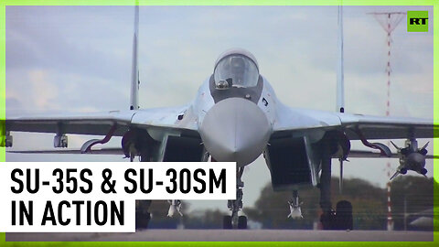 Russia’s multi-role fighters the Su-35S and Su-30SM in action