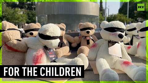 Teddy bears placed in Tel Aviv to remember children held hostage by Hamas