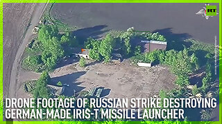 Russian drone footage of strike destroying German-made IRIS-T missile launcher