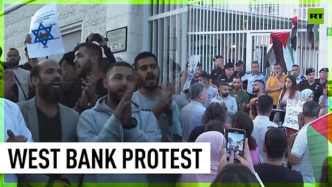 Protesters rally in front of German representative office in West Bank