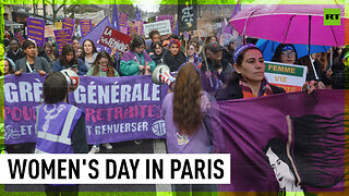 Feminists march against pension reform in Paris on Women’s Day