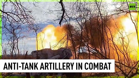 Russian anti-tank gun shoots military targets