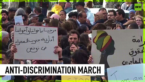Protesters rally, condemning discrimination against sub-Saharan migrants in Tunis