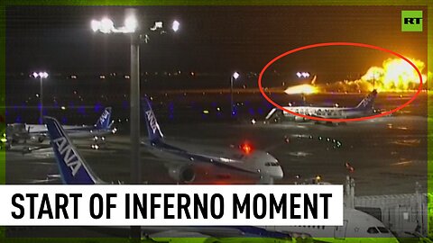 Moment Japan Airlines plane lands, catches fire at Tokyo’s Haneda Airport