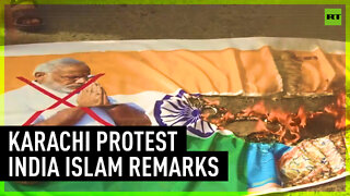 Women in Karachi join India Islam remarks protest