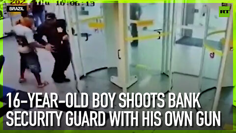 16-year-old boy shoots bank security guard with his own gun