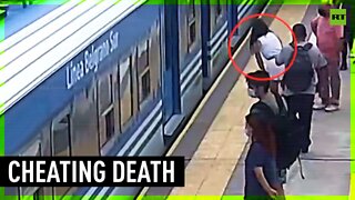 Argentinian woman cheats death after falling under train