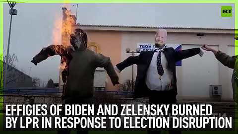 Effigies of Biden and Zelensky burned by LPR in response to election disruption