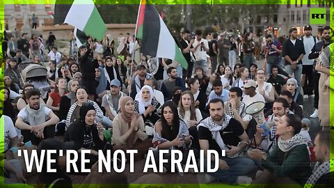 Chanting protesters rally for Gaza in Barcelona