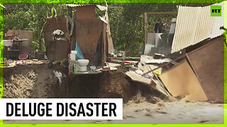 Floods eat away parts of the shore, destroying houses in Peru