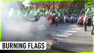 UK, US and Israeli flags set on fire by Gaza supporters in Istanbul