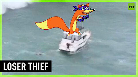 Thief thrown from stolen boat by huge wave