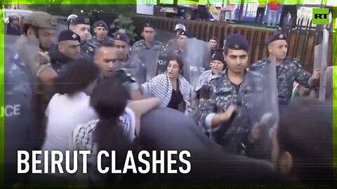 Pro-Palestinian university students clash with police outside Egyptian embassy in Beirut