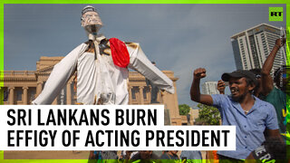 Sri Lankan protesters burn effigy of acting president