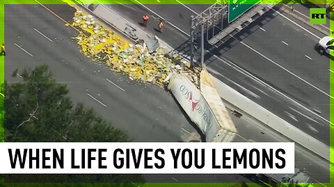 Tractor trailer overturns, spills hundreds of lemons on highway