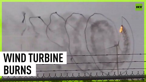 Wind turbine on fire after lightning strike