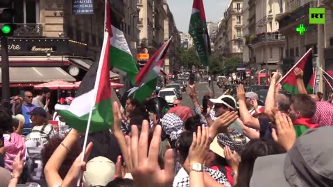 Palestine supporters flock to Paris streets demanding to ban Israel from Olympics