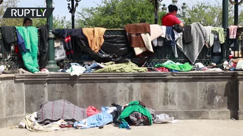 Makeshift encampments set up by migrants near border after rejection by the US