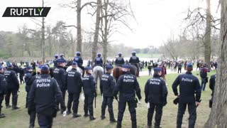Belgian anti-lockdown party dispersed by mounted police and water cannon