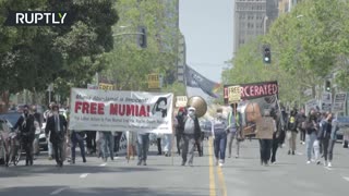 Demonstrators demand release of imprisoned ex-Black Panther Mumia Abu-Jamal in Oakland