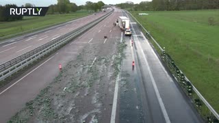 ‘Traffic beer jam’ | Truck drops hundreds of bottles of beer on motorway in Germany