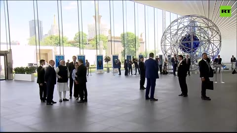 Putin and Modi visit 'Atom' pavilion at Moscow exhibition center