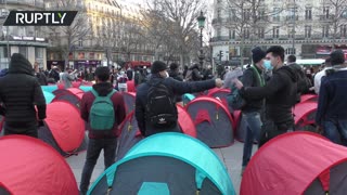 Hundreds of tents installed at iconic Paris square on 'night of solidarity' for homeless migrants