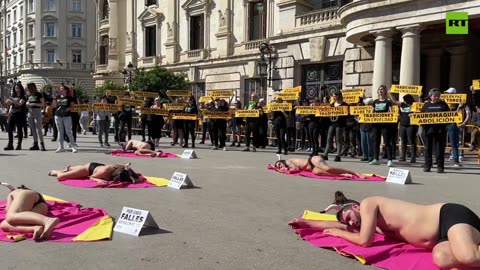 Naked animal rights activists protest bullfighting in Spain