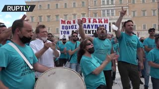 Thousands protest against draft labor bill in Athens, Greece