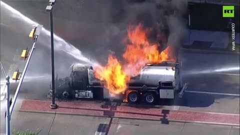 Tanker with 5,000 gallons of diesel catches fire in Texas