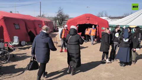 Ukrainian refugees arrive at Vysne Nemecke, Slovakia