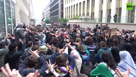 Palestine supporters rally outside German Embassy in Brussels