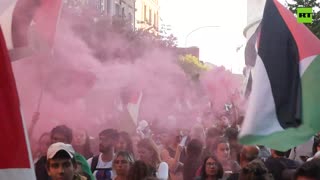 Palestinian supporters march to Sapienza University in Rome