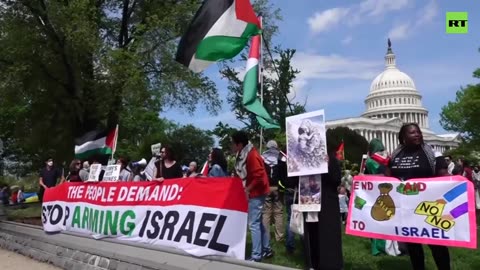 Protesters rally outside Capitol Hill as US House approves more aid to Israel