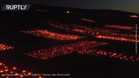 Thousands of candles light up sky over France’s Saint-Aubin as farmers protect vineyards from frost