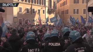 Business owners clash with police as anti-lockdown protest turns violent in Rome