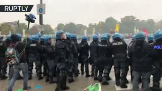 Anti-Bolsonaro protesters clash with police in Padua, Italy as Brazilian president visits church