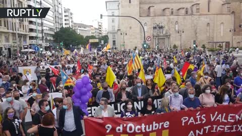 Catalan independence activists march against fascism in Spain’s Valencia