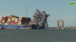 Largest remaining steel span of collapsed Baltimore bridge blown up