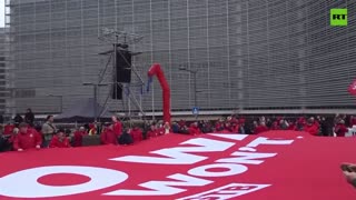 Protest against austerity measures takes place in Brussels
