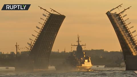 Naval parade rehearsal ahead of Navy Day in Russia's St. Petersburg