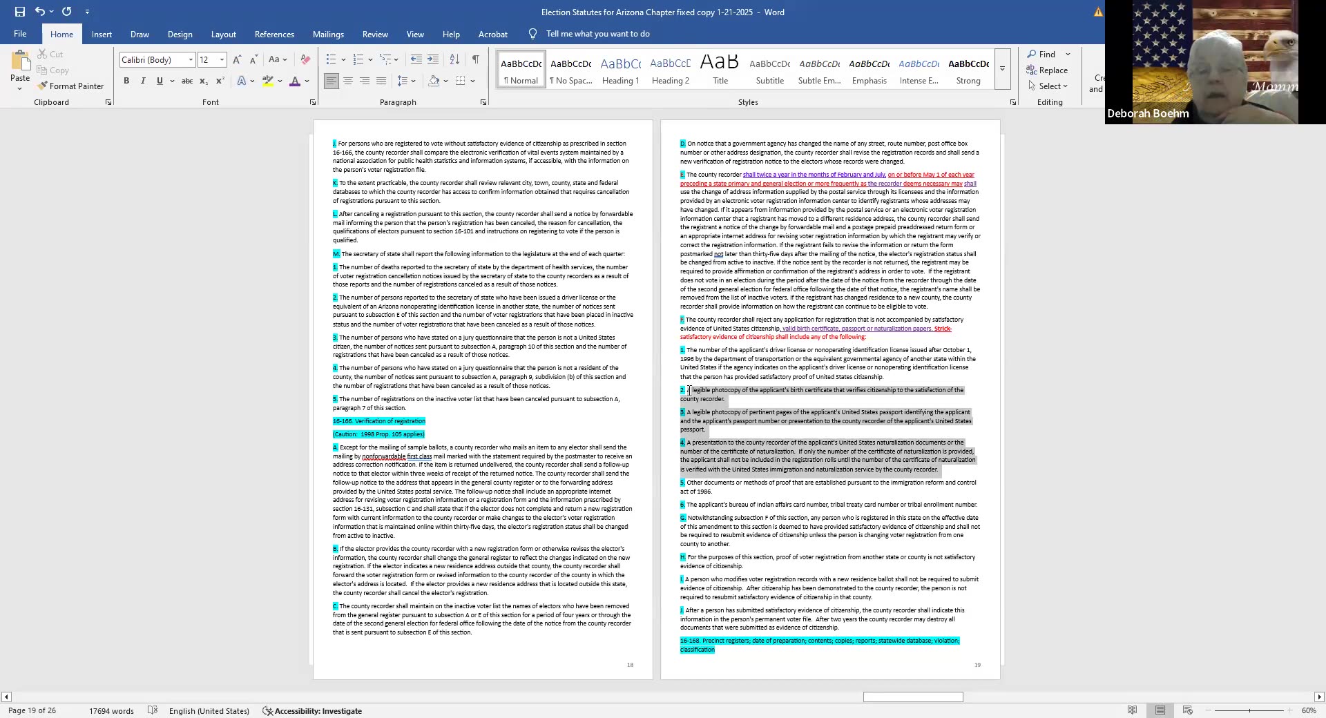 Arizona Election Clean up Statutes online video 4 Jan 28th 2025