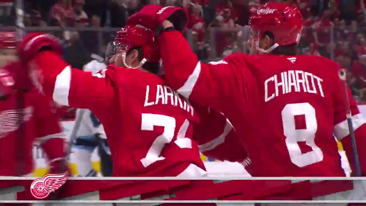 NHL - Dylan Larkin roofs one WHILE FALLING ๐จ