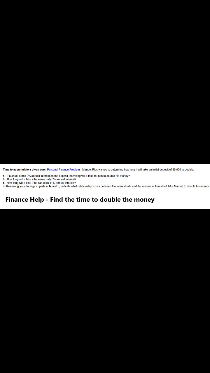 Finance Help: Manuel Rios wishes to determine how long it will take an initial deposit of ​$9000