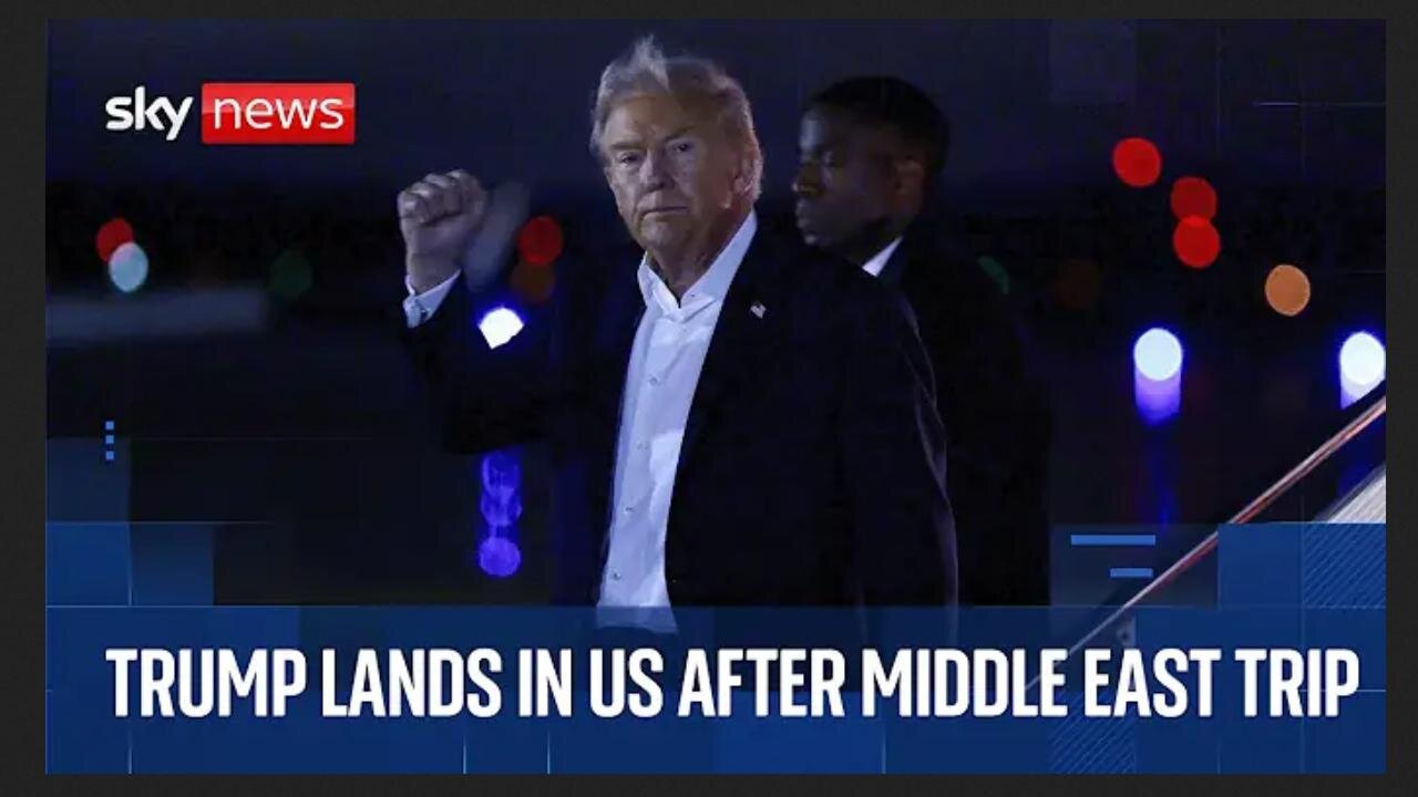 President Trump touches down in US on Air Force One after signing historic Gaza peace deal (Sky News Live-streamed 6 hrs ago)